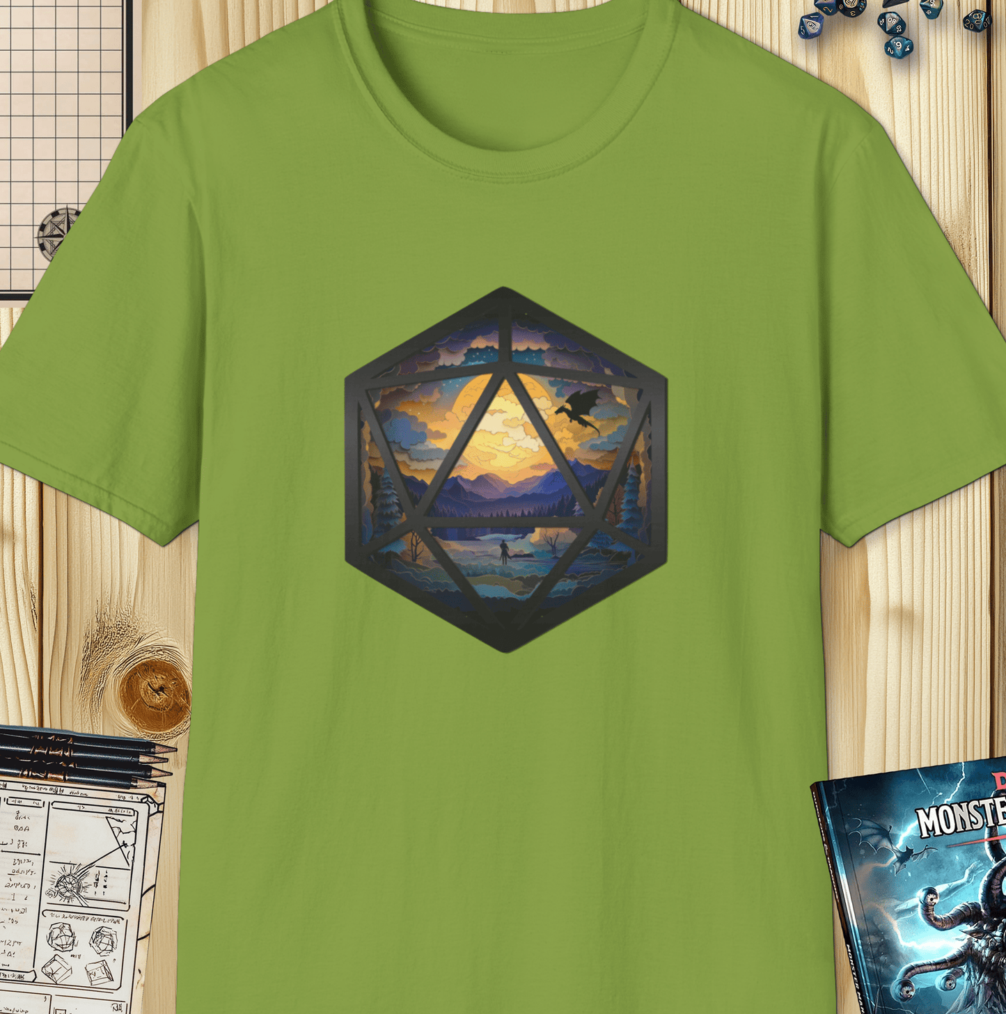 Adventurer's Quest - Artistic Layered Paper Cut D20 D&D T-Shirt